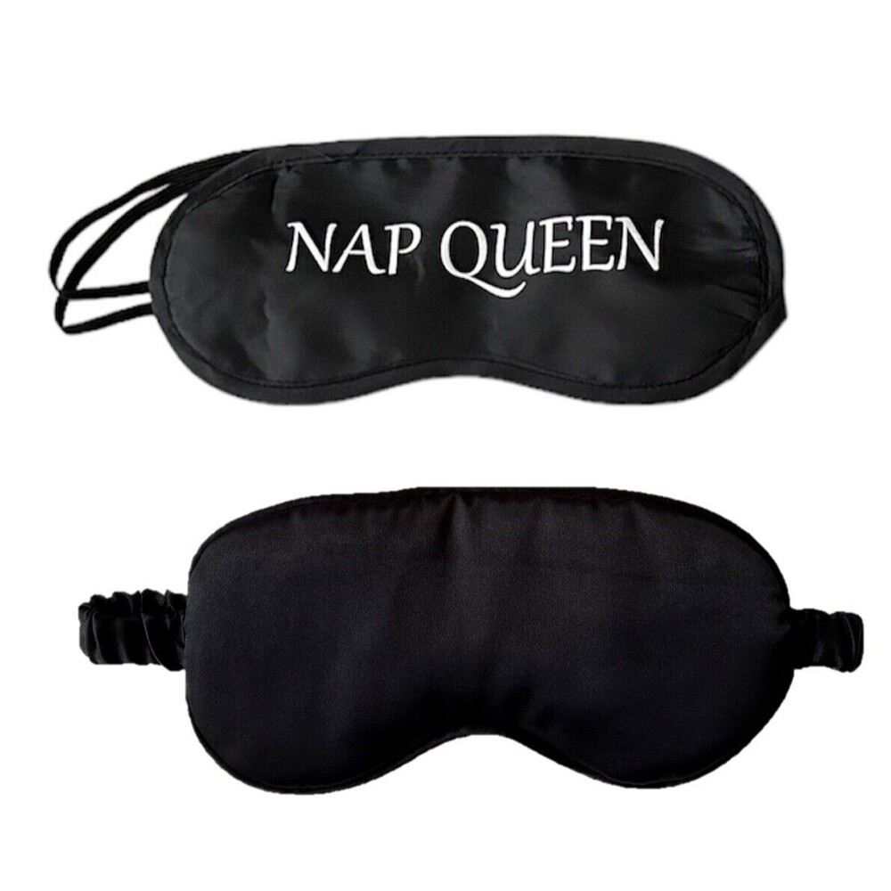 Set Of 2 Black Sleep Masks Night Cover Eye Sleeping Silk Satin Unisex Nap Queen